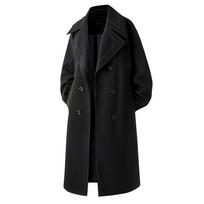 Men's Double Breasted Trench Coat Oversized Casual Windbreaker Lapel Long Jacket Overcoat Notched Lapel Long Jacket Winter Warm Overcoat for Men M