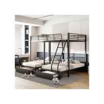 Triple dviaukštė lova - MUVOE - Konvertuojama 140x200 ir 90x200 - Juoda - Su stalčiais - Metalinė juoda