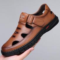 Vasaros vyriški sandalai Kvėpuojantys kasdieniai sandalai Atviri paplūdimio batai Vyriški neslystantys vairavimo batai Biuro verslo odiniai sandalai 38 ruda