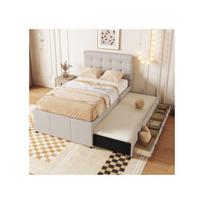 Lit rembourré - MUVOE - 90x200cm - Beige - 3 tiroirs - Tête de lit réglable