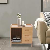 Modern Log Color Bedside Table with 3 Drawers - Slim Nightstand for Small Spaces - Floor Standing Bedside Cabinet for Bedroom