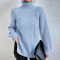 Women's Casual Solid Color Slim High Neck Knit Sweater Long Sleeve Top S
