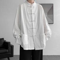 Kinų tradiciniai drabužiai Patobulintas Hanfu Medvilninis Qipao Viršutinis drabužis Ruduo Pavasaris Laisvalaikio viršutinė apranga Vyriški Didelio dydžio marškiniai Kung Fu striukės S balta