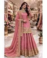 Moterims Bollywood vakarėliams Vestuviniai trumpi viršutiniai drabužiai Dizainerio Indijos Salwar Kameez Viršus Lehenga Dupatta Rinkinys M persikas