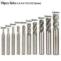 10Pcs high-speed steel four edge milling cutters 2/3/4/5/6/7/8/9/10/12mm ultra hard straight shank end mills 10pcs set 2-12mm