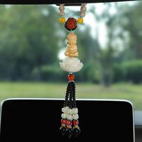 Traditional Car Pendant With Peach Wood Dragon And Lotus For Safe Driving Style E