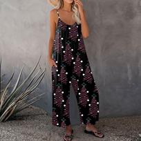 Women Sleeveless Jumpsuit Loose Fit Casual Wide Leg Romper with Adjustable Spaghetti Straps and Side Pockets Suitable for Holiday and Everyday Wear L