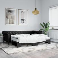 Vidaxl Sofa Rozsuwana Z Materacami, Czarna, 90X200 Cm, Ekoskóra