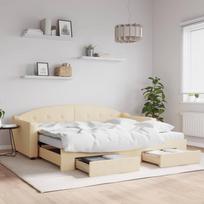Vidaxl Sofa Rozsuwana Z Szufladami, Kremowa, 90X200 Cm, Tkanina