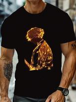 Unisex's Black Anime Graphic T-Shirt - Orange Yellow Geometric Design L