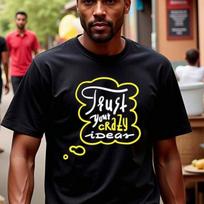 Unisex's Summer Round Neck Short Sleeved Casual Print Unisex's Motivational T-Shirt -  Trust Your Crazy Ideas  Black Tee With Yellow Text S
