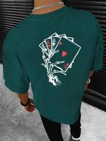 Unisex  Playing Card Print Drop Shoulder T-Shirt XL