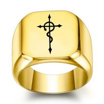 18MM Laser Engraved Cross Stainless Steel Square Ring - Retro Simple Design Size 6 auksas