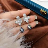 Elegant Retro Water Drop Pearl Earrings with Diamond Inlay 8-9mm
