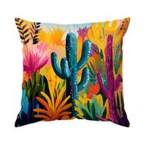 Vibrant flowers and cacti Cushions Pillowcase Polyester Cushion Cover Throw Pillow Pillowcover Home Car Sofa Decor 4PCS