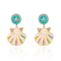 Bohemian Ocean Starfish Shell Drop Earrings For Women Gold Color Enamel Scallop Dangle Earring Colorful Crystal Summer Beach Jew