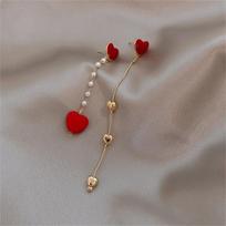 Korean New Asymmetric Red Heart Drop Earrings For Women Creative Shiny Crystal Heart Tassel Earrings Wedding Party Jewelry Gifts