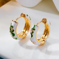 Bohemian White Green Floral Drop Oil Hoop Earrings for Women Chic Ear Buckles Trendy Daily Wear Stackable Fashion Jewelry Gift
