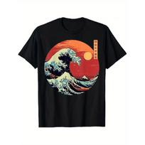Vintage Japanese Ukiyoe Art The Great Wave Kanagawa Retro Japan T-Shirt | Casual Crew Neck, Loose Fit, Slight Stretch Fabric, Summer Weekend Wear S
