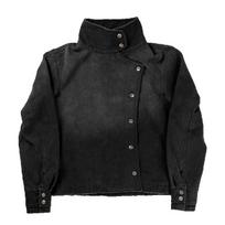 Y2k Fencing Jacket Vintage Wash Gradient Irregular Buttons Unisex Jacket Gothic Harajuku Streetwear Canvas Cotton Casual Jacket S
