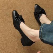 Moccasins Low Heel Elegant Pointed Toe Ladies Pumps with Bow Chunky Heels Block Women's Shoes Lastest Quick Delivery Footwear 39 35