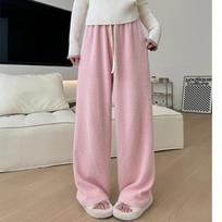 Knitted Wide-leg Pants for Women's Pants for Spring and Autumn New Style Slim and Lazy Style Straight Pants Loose Casual Mink Glutinous Rice Pants S