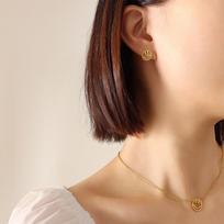 Guochao 18K Gold Plated Emoji Face Jewelry Set: Necklace, Bracelet, Earrings