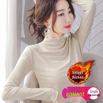 Women's High-Neck Fleece-Lined Slim-Fit Base Layer Top, Warm Ruffled Long-Sleeve Inner Wear for Autumn/Winter 2022.