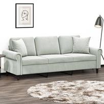 Vidaxl 3-Osobowa Sofa Z Poduszkami, Jasnoszara, 180 Cm, Aksamit