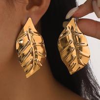 Exaggerated Glossy Large Leaf Drop Earrings for Women Men Vacation Style Metal Earrings Daily Classic Fashion Jewelry Wholesale