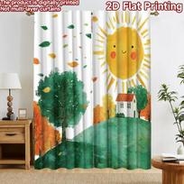 2D flat printing 2pcs Curtain Curtains Autumn Sunny Landscape Digital Printed Polyester Drapes Family Party for Photo Booths 60×150cm(23.6×59in)