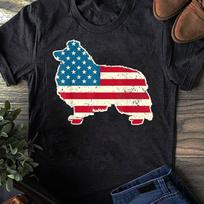 Shetland Sheepdog 4th of July Men USA American Flag Sheltie T Shirts Cotton Tops S juoda