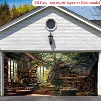 2D Fantasy Tree Library Garage Door Mural Enchanted Forest Reading Room 47.2x31.5inch/120*80cm