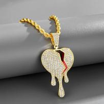 High-Quality European and American Full Diamond Water Drop Broken Heart Couple Necklace