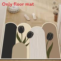 Silicone Diatom Mud Tulip Daisy Print Patternshower Floor Mat With Quick Drying Nonslip For Bedroom Bathroom Tulip ,50x80 cm