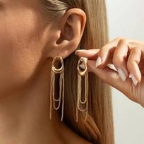 IngeSight.Z Trendy Geometric Long Gold Color Drop Earrings Women Elegant Metal Tassel Earring Wedding Daily Jewelry Accessory