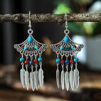 New Drop Oil Fan Shaped Leaf Ethnic Earrings for Women Boho Seed Bead Dangle Earring Silver Color Alloy Female Jewelry