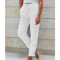 Women's Summer Elastic Waist Pocket Wide Leg Trousers Nine Points Pants S