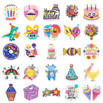 50 Happy Birthday Party Cartoon Graffiti Stickers Birthday Cake Hat Gifts Don't Repeat Stickers