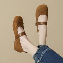 Retro One-Strap Mary Jane Shoes Flat-Bottomed Shallow Grandma Shoes Boken Single Shoes 35 ruda