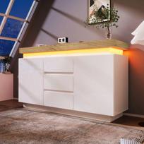 Komoda - MUVOE - 81 x 140 x 39 cm - LED apšvietimas - 3 stalčiai - Blizgi balta balta