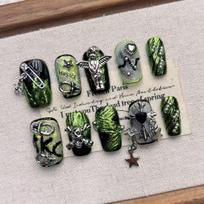 Square Press on Nails Almond Fake Nails French Tip False Nails with 3D Design Full Cover Acrylic Glue on Nails Artificial Stick on Nails for Women XS