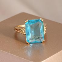 Vintage Elegant Blue Square Wide-faced Geometric Rings Banquet or Holiday Jewelry Accessories for Women's Holiday Parties 6&Gold-color