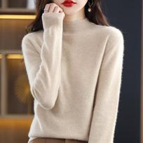 Moteriškas megztinis 100 % merino vilnos MODERNUS NAUJAS SAGA Žieminis megztas megztinis Rudens megztinis Moteriškas trikotažo viršus ilgomis rankovėmis 2XL smėlis