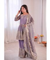 Women's Bollywood Salwar Suit Sharara Gown Dupatta Set Indian Designer Party Wear Fancy Heavy Suit M