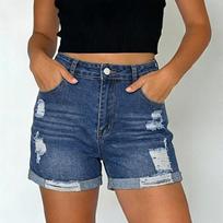 Women's Color Jeans Stretch Slim Fit Distressed Denim Shorts L