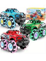 3 vnt. Vaikams skirtas Monster Truck žaislas su mirksinčiais LED ratais, šviečiantys automobiliai, skirti mažiems vaikams, Gimimo diena, Kalėdinė dovana, Varomas trintimi