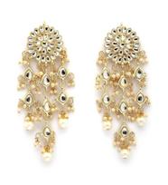 Beautiful Floral Style Gold Plated with Pearls & Kundan Studded White Long Dangler Tassel Earring Jewellery Onesize
