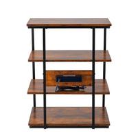4-Tier AV Media Stand with Power Strips Wooden Corner TV Stand with LED