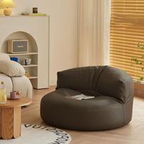 Leather Tatami Sofa Chair: Black, Lazy, Single-Seat for Balcony or Bedroom Half-moon Sofa, One Piece, Comfortable